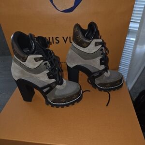 Louis Vuitton Black and Cream Heeled Boots